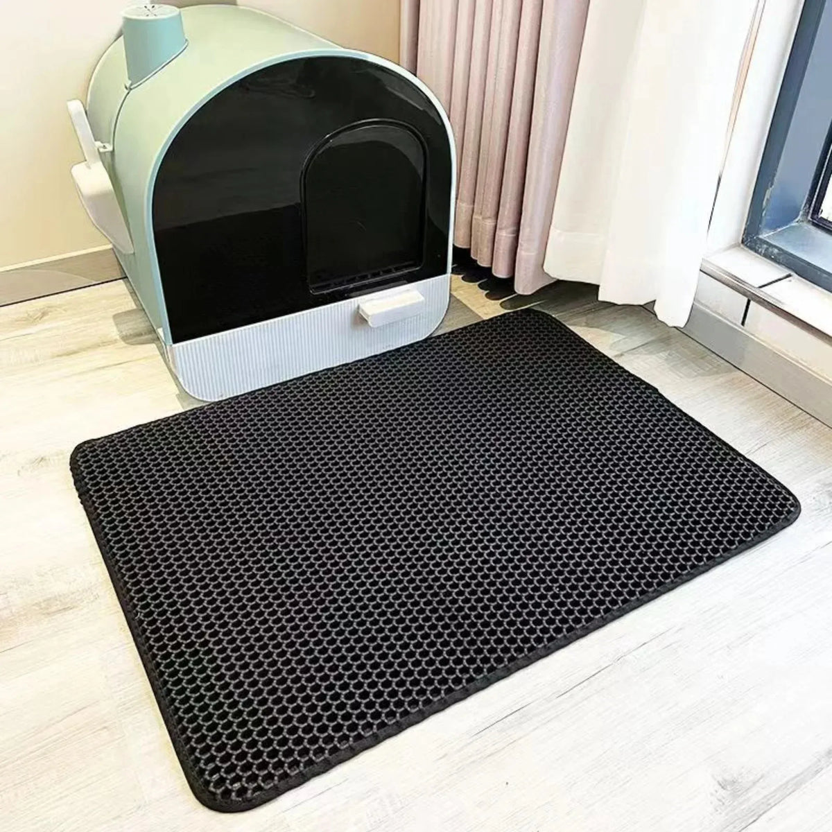 Extra Large Cat Litter Mat – 2-Layer Waterproof Non-Slip Cat Litter Mat PLUSH Black 30x30cm