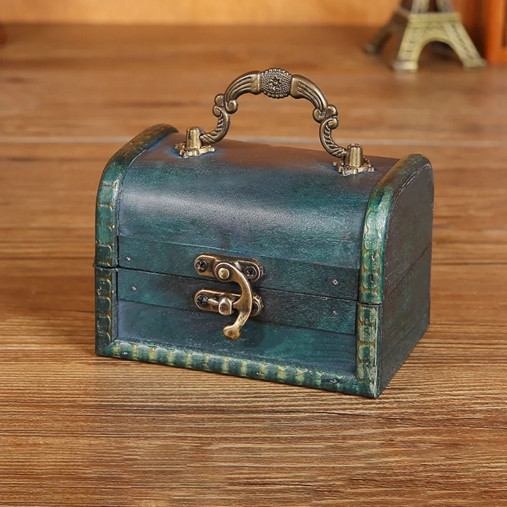 Vintage Wooden Suitcase Jewelry Box – Antique Retro Organizer Jewelry Storage Box PLUSH Green-Style 3