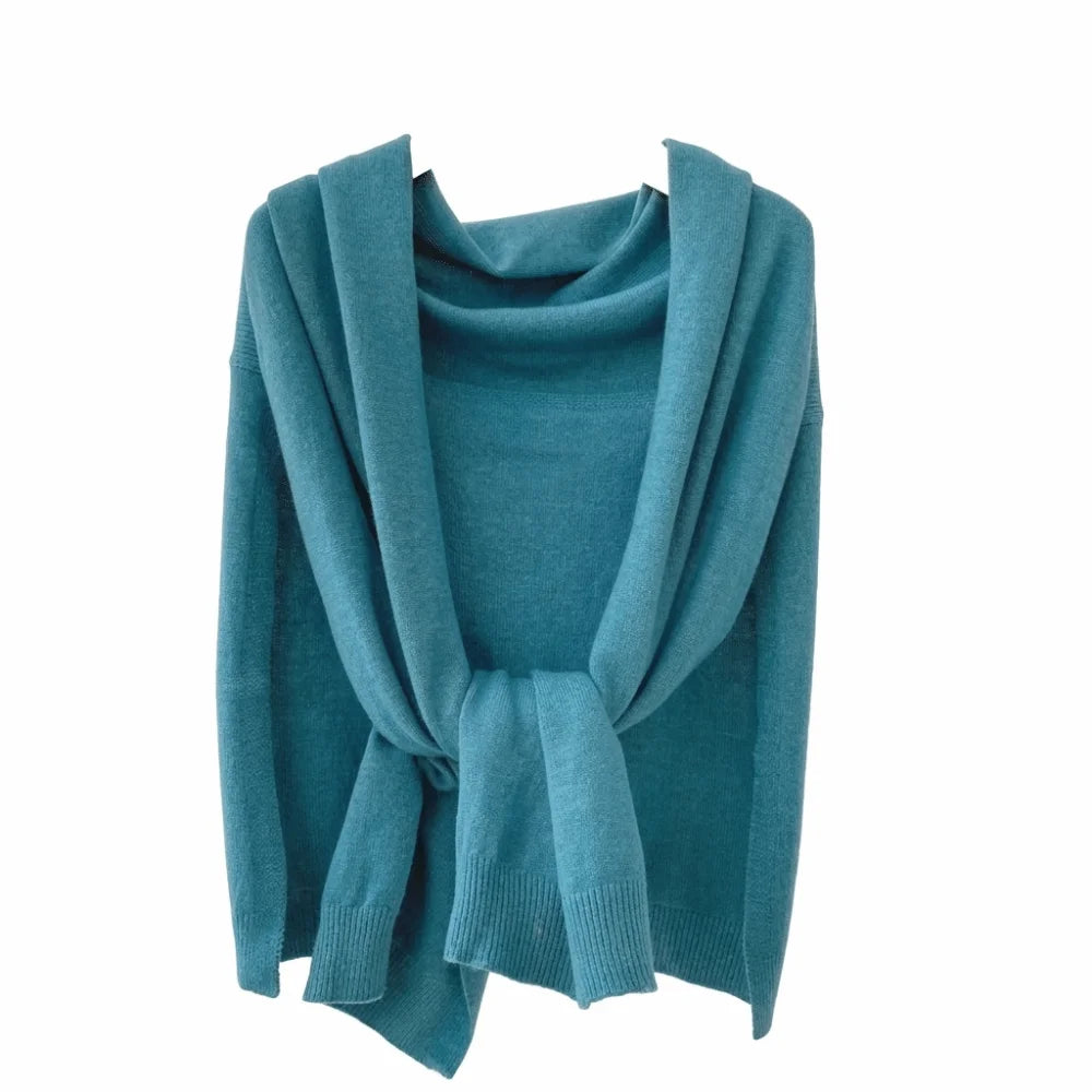 Women's Soft Knit Shawl Wrap – Polyester Scarf Cape All Seasons Knit Shawl Scarf PLUSH Lake Blue