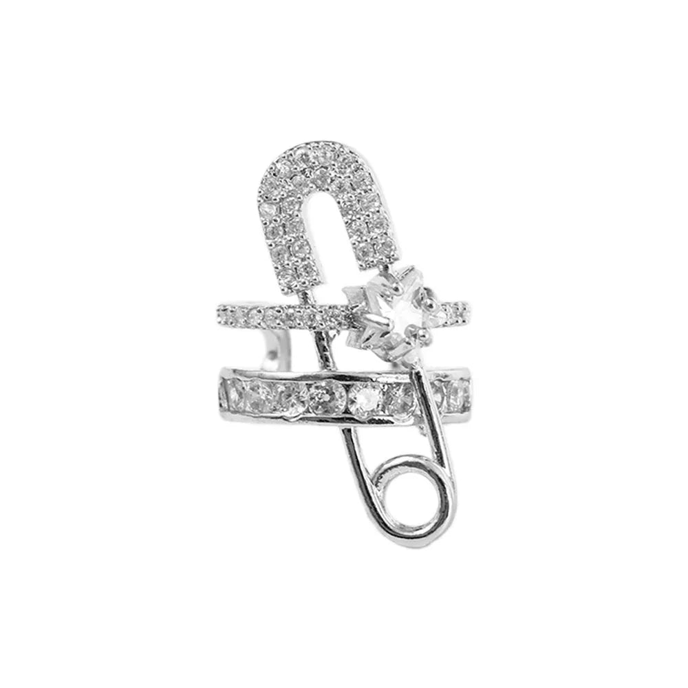 Zircon Ear Cuff Clip – Geometric Korean Style Women's Jewelry Ear Cuff Clip PLUSH silver