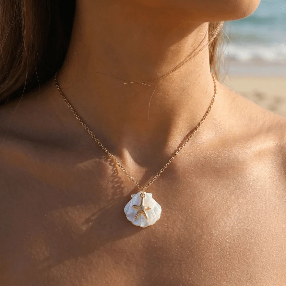 Boho Shell Necklace – Starfish Sea Turtle Dolphin Pendant Pendant Necklace PLUSH