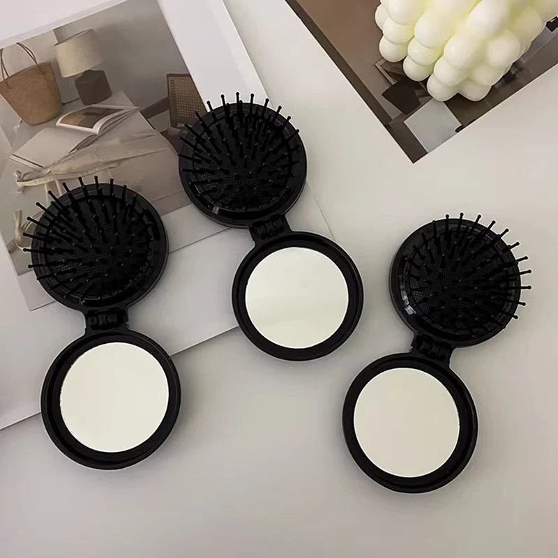 Mini Folding Hair Brush Comb with Mirror – Anti-Static Travel Folding Hair Brush PLUSH