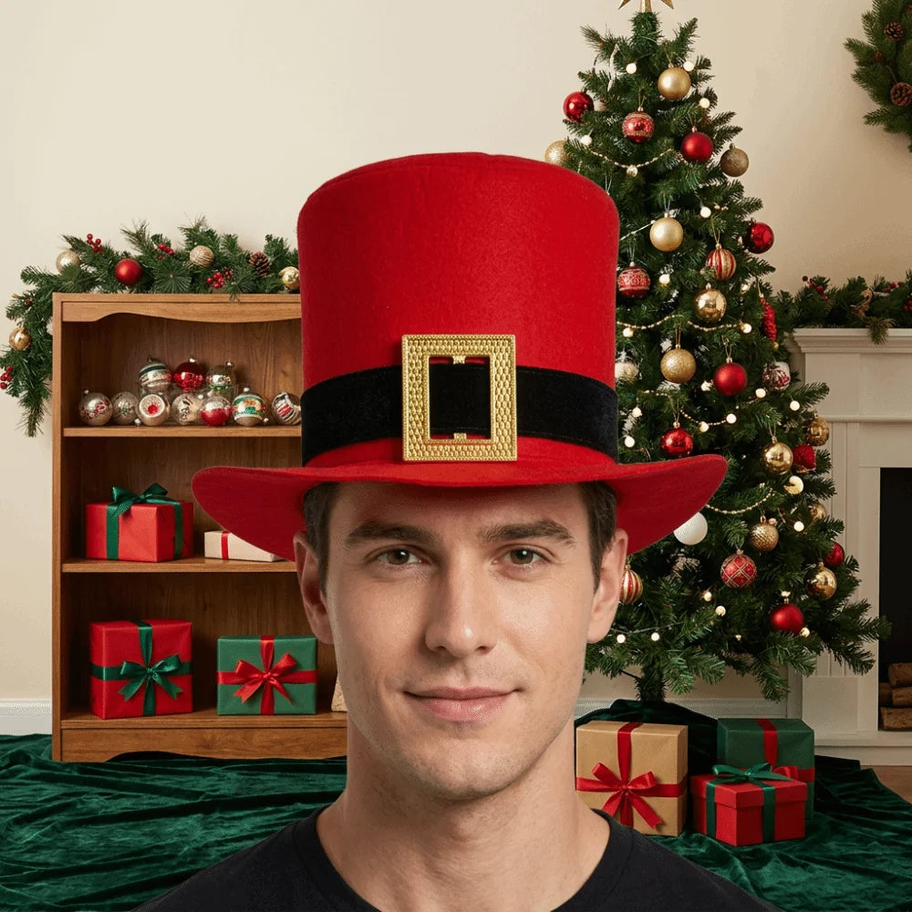 Red Christmas Top Hat – Foldable Santa Stage Hat Costume Hat PLUSH