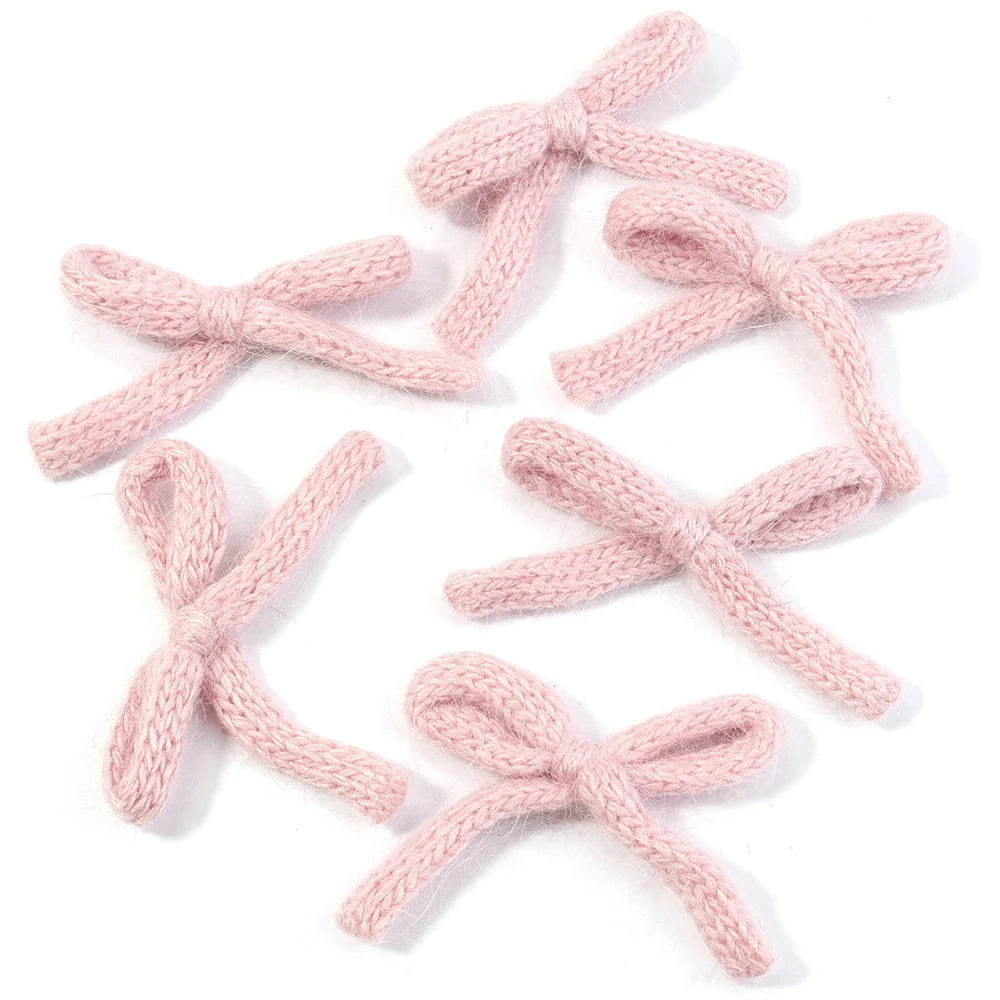 6pcs Handmade Knitted Wool Bows 5x7cm – Colorful Craft Bowknots Craft Bow Embellishments PLUSH Dark Pink