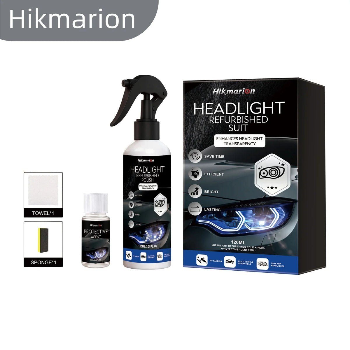Hikmarion Headlight Restoration Kit – Polish & Lens Cleaner Headlight Restoration Kit PLUSH 1SET