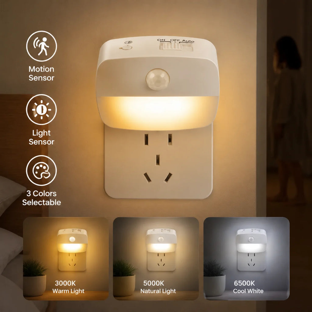Motion Sensor LED Night Light – 3 Modes, EU/US Plug LED Night Light PLUSH