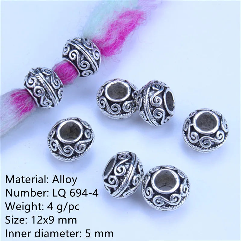 5pcs Silver Viking Dreadlock Hair Beads – Braid Cuffs & Clips Hair Bead Cuffs PLUSH 5pcs NO.47
