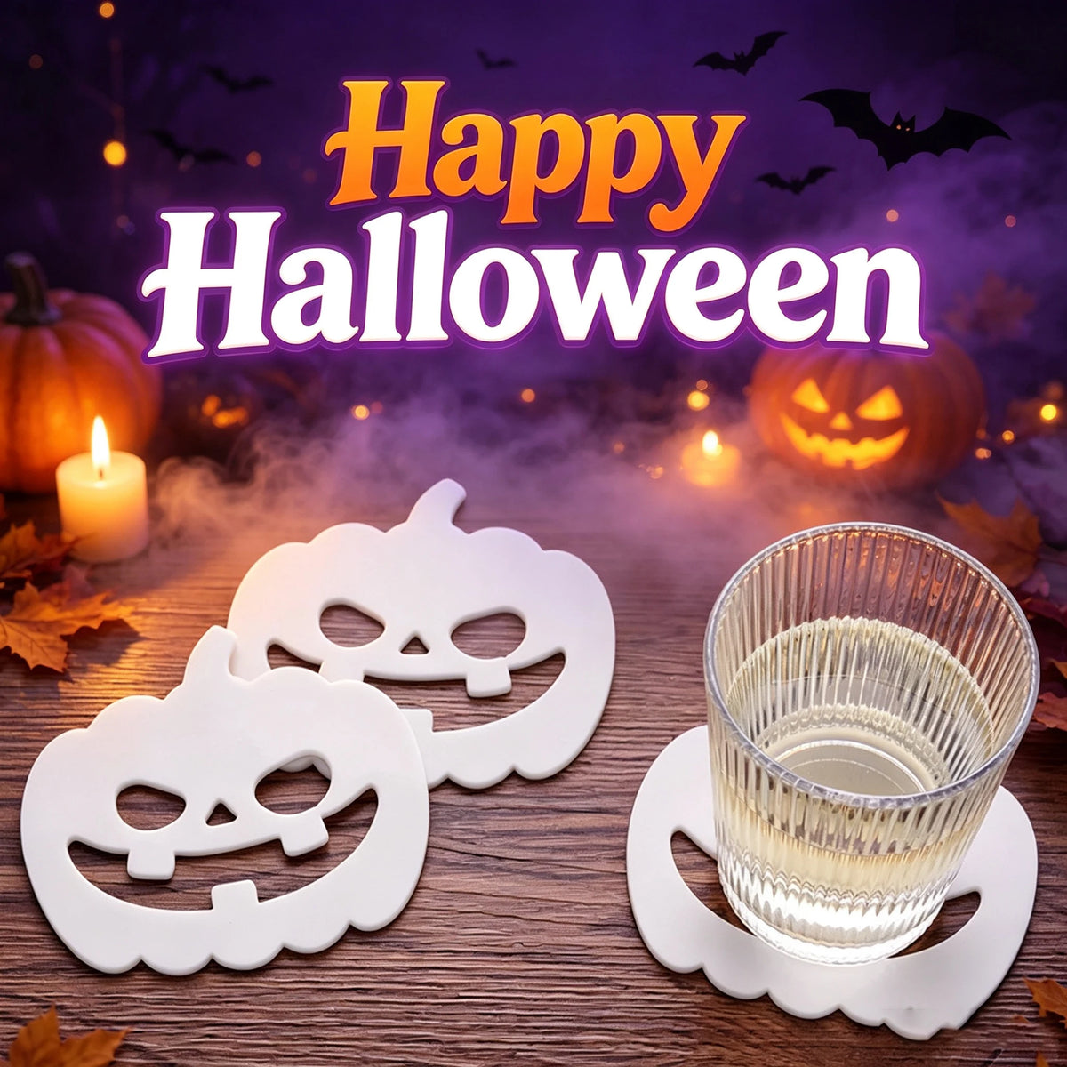 Halloween Glow in the Dark Silicone Coasters Ghost Pumpkin Silicone Coaster Set PLUSH