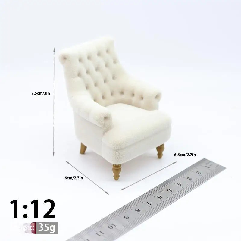 Mini Flocked Dollhouse Armchair 1:12–1:30 Scale Sofa Chair Dollhouse Furniture PLUSH A1