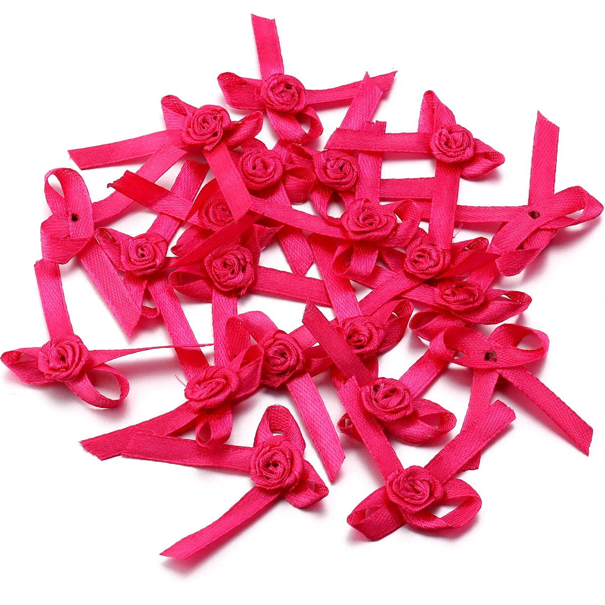 50pcs Satin Ribbon Bows 3.5x4.5cm – Colorful DIY Craft Bowknots Satin Ribbon Bows PLUSH Rose Red 3.5x4.5cm
