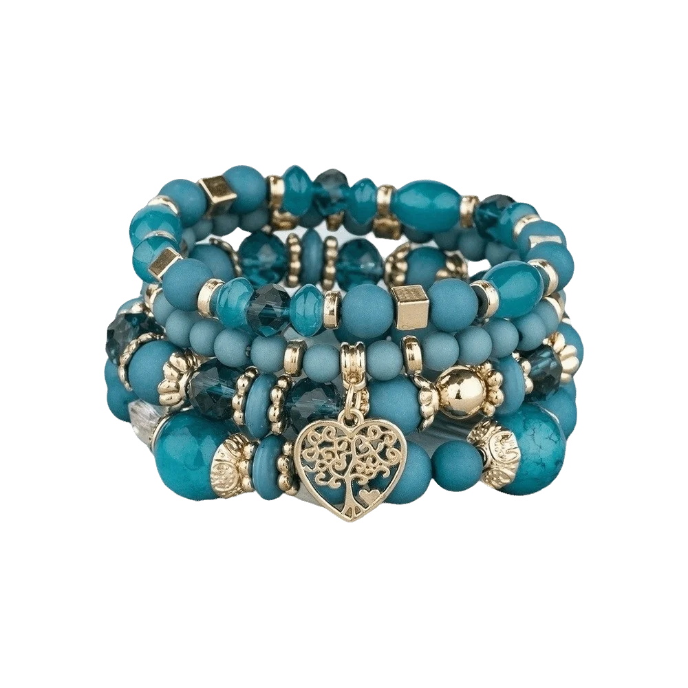 Bohemian Crystal Beads Charm Bracelet Set – Multi-Layer Women Charm Bracelet Set PLUSH Green