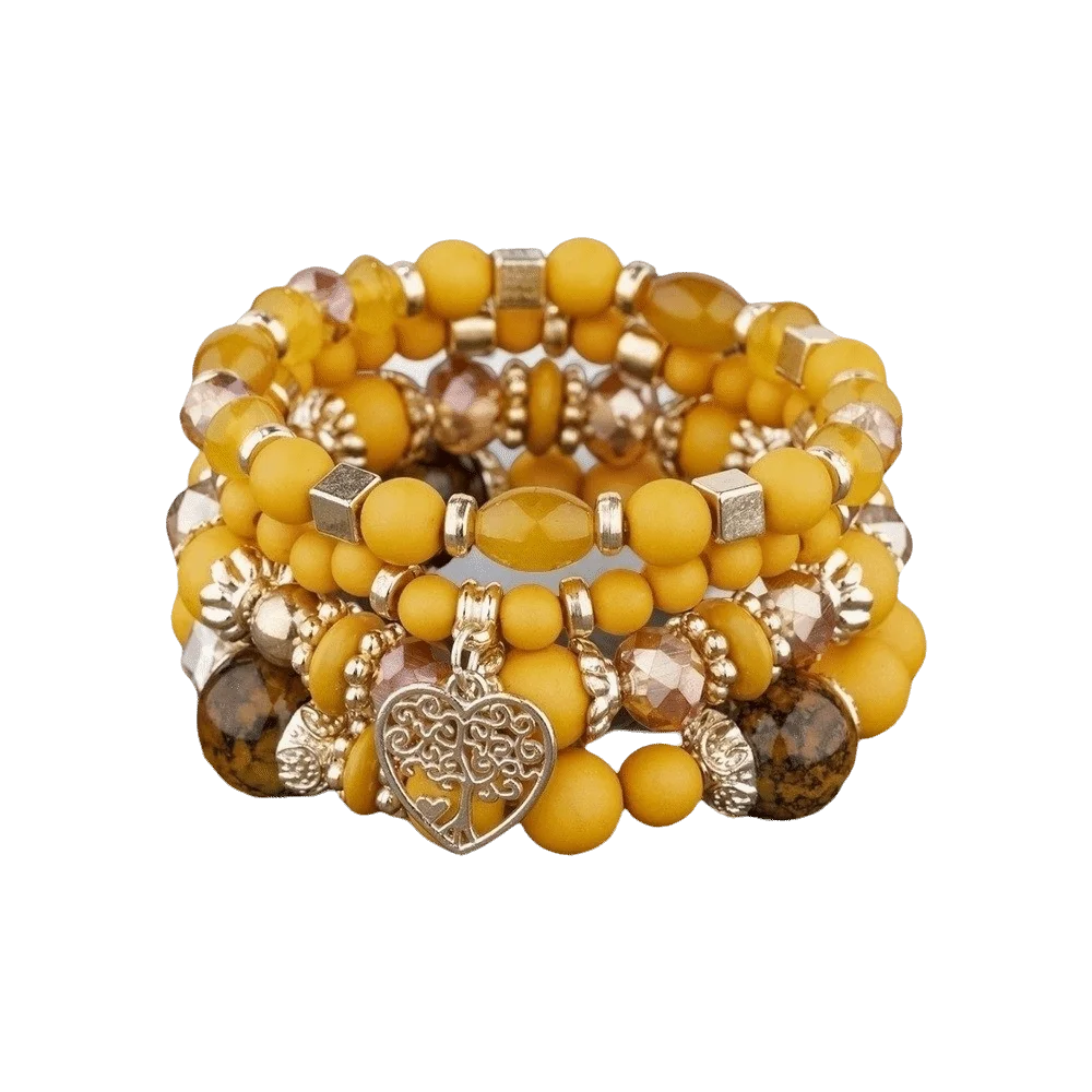 Bohemian Crystal Beads Charm Bracelet Set – Multi-Layer Women Charm Bracelet Set PLUSH Yellow