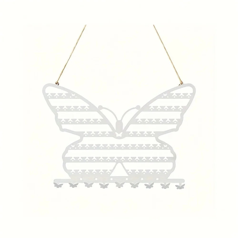 Wall Mounted Butterfly Jewelry Organizer Rack with Hooks Jewelry Display Rack PLUSH White