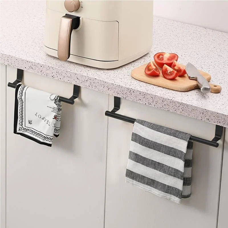 Over Cabinet Door Towel Rack – Punch-Free Steel Hanger Over-Door Towel Rack PLUSH
