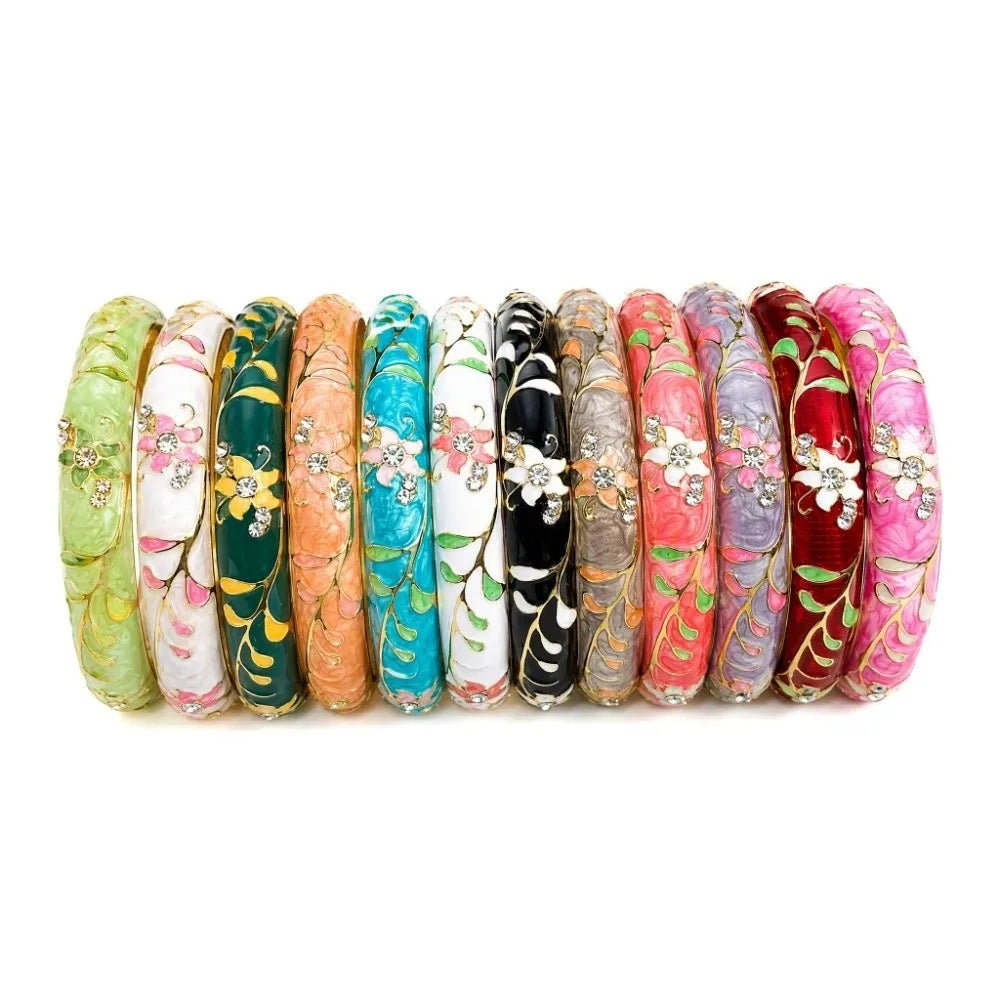 Chinese Cloisonne Enamel Flower Bangle | Traditional Bracelet Enamel Bangle PLUSH