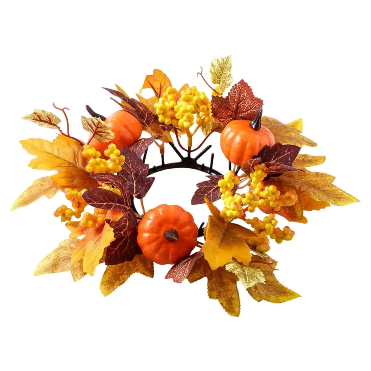 Fall Candle Ring Wreath – Maple Leaves, Pumpkins & Berries Candle Ring Wreath PLUSH