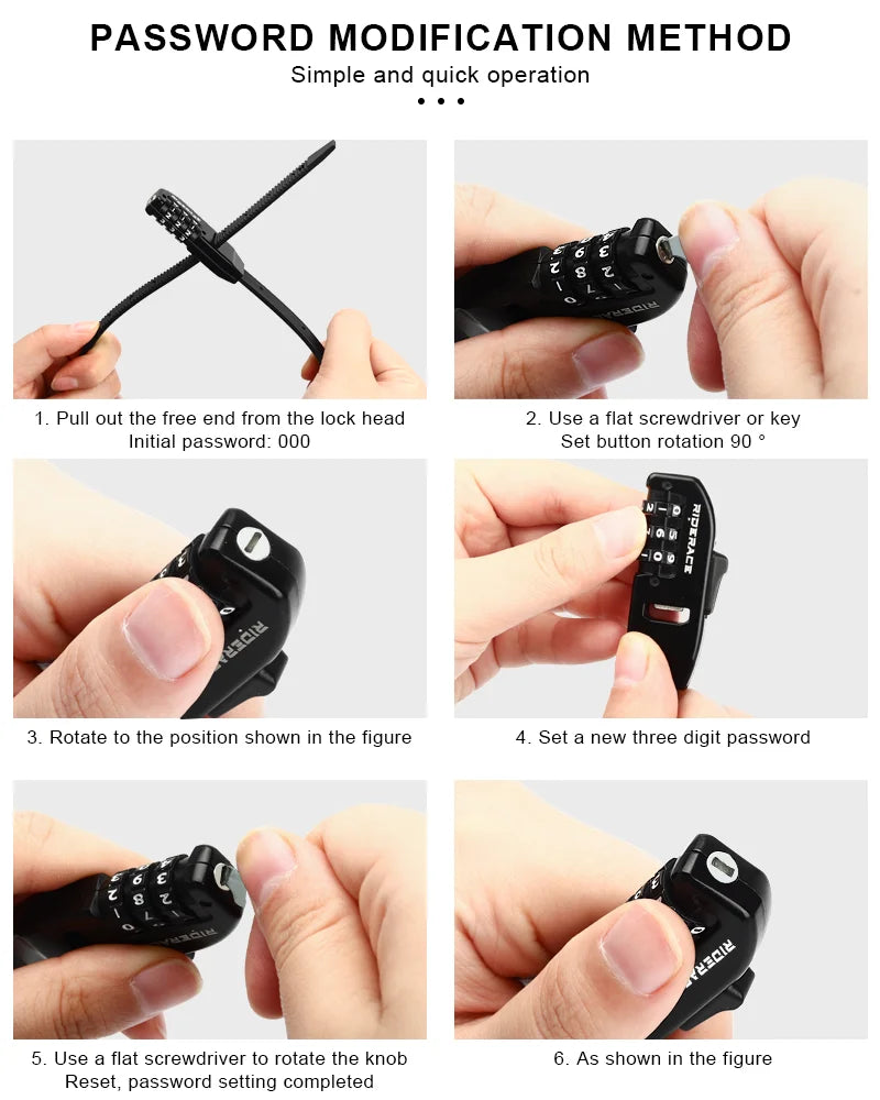 RIDERACE 3-Digit Combination Cable Lock – Bike & Scooter Bicycle Cable Lock PLUSH