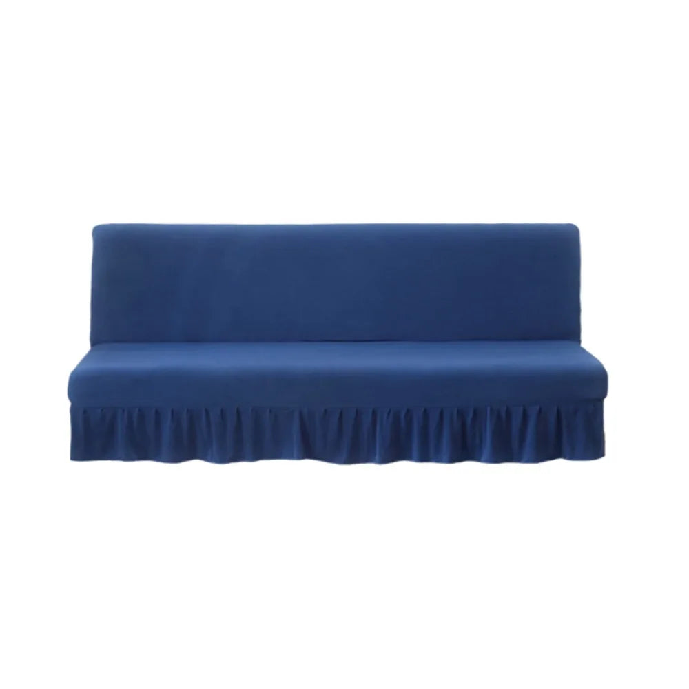 Elastic Armless Futon Sofa Cover with Skirt | Slipcover Sofa Slipcover PLUSH Dark Blue L