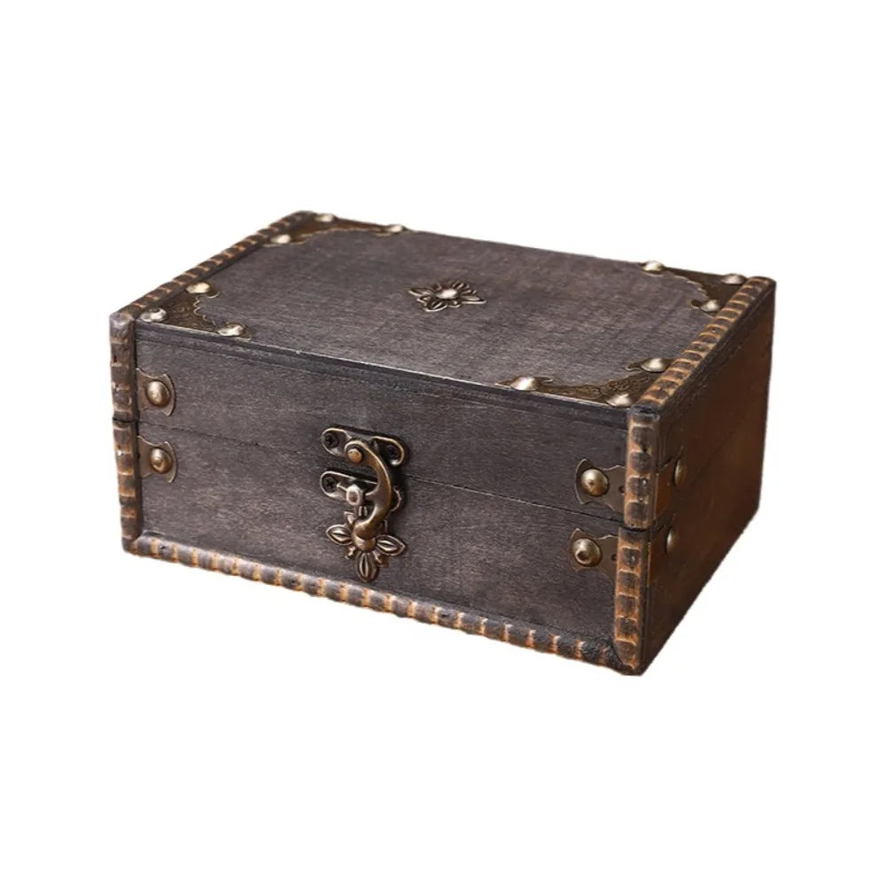 Vintage Wooden Treasure Chest Jewelry Box with Lock – Retro Jewelry Storage Box PLUSH Style-18