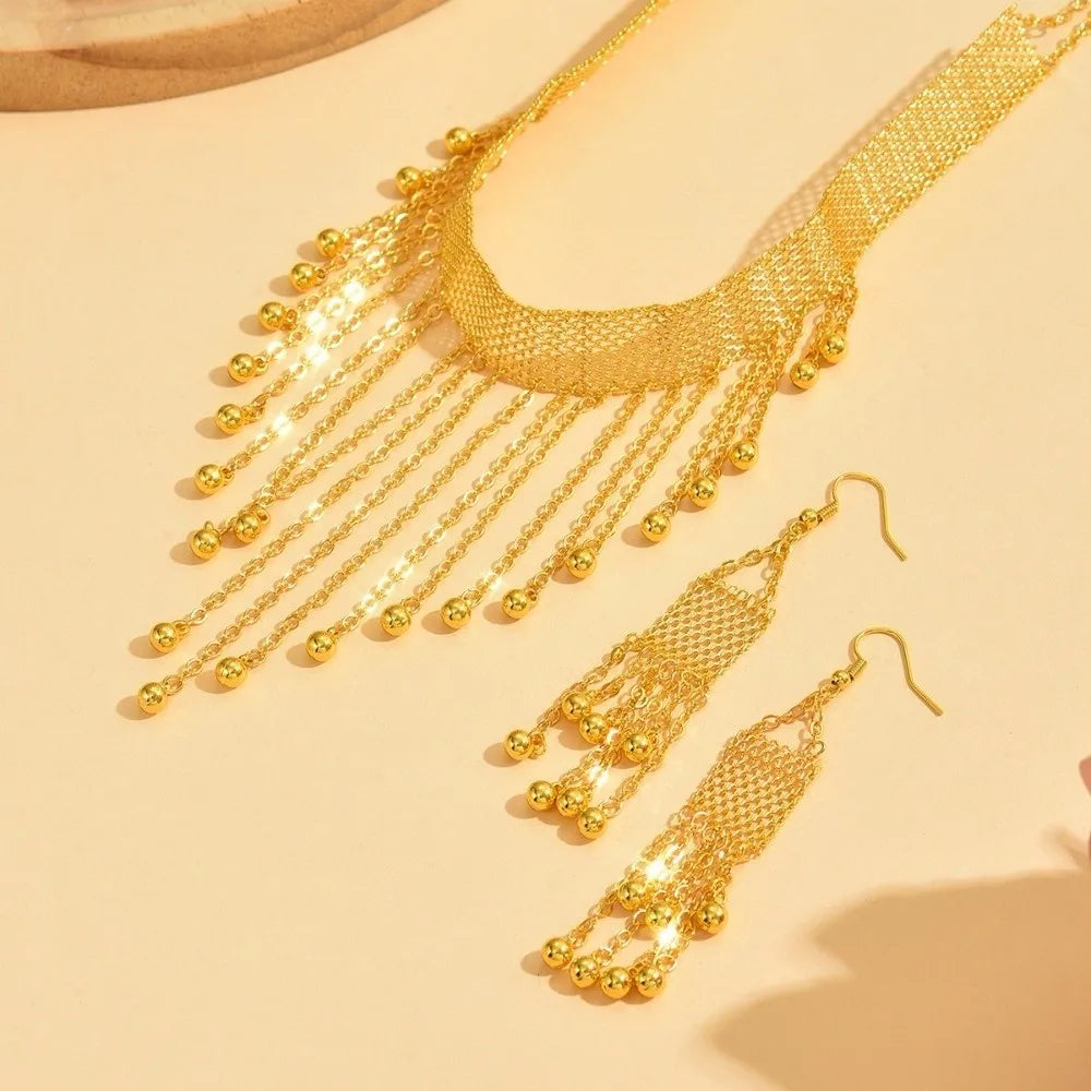 Boho Gold Fringe Tassel Necklace & Earrings Bridal Jewelry Set Jewelry Set PLUSH