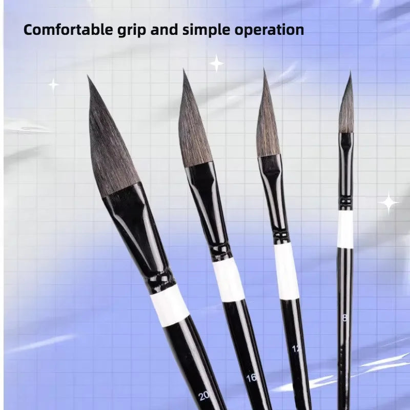 4-Piece Pointed Sable Hair Watercolor Paint Brush Set Artist Paint Brushes PLUSH