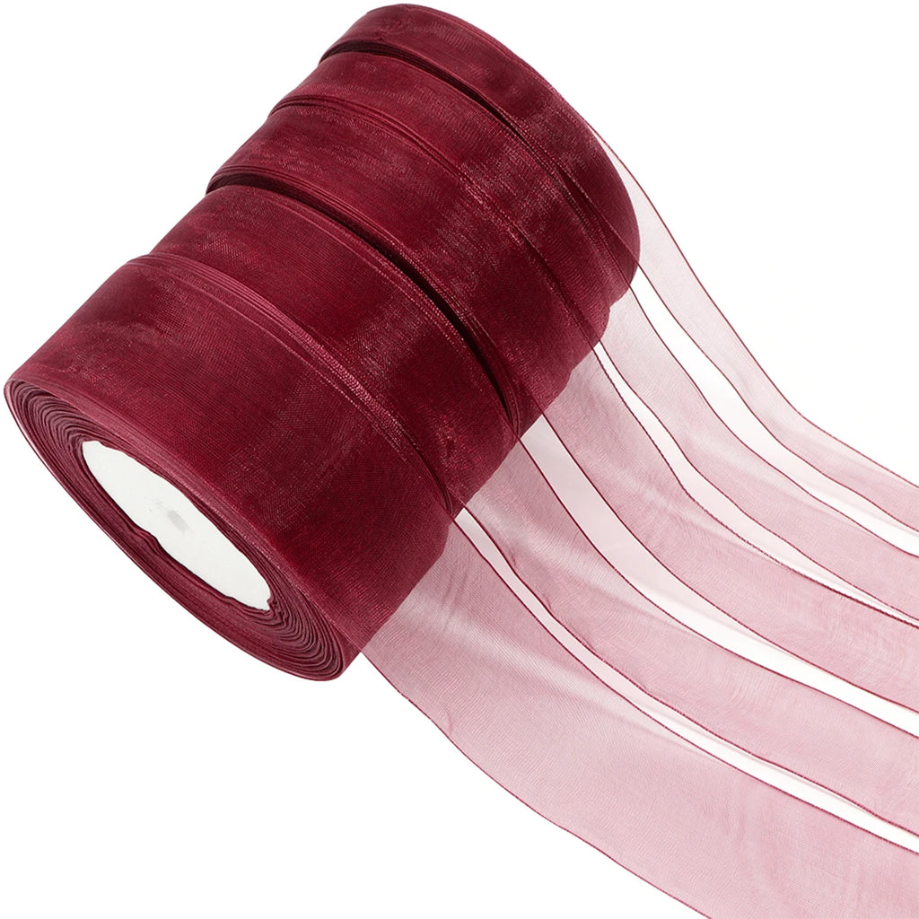 50 Yards Wine Red Organza Ribbon – 5 Widths | Gift & Decor Organza Craft Ribbon PLUSH