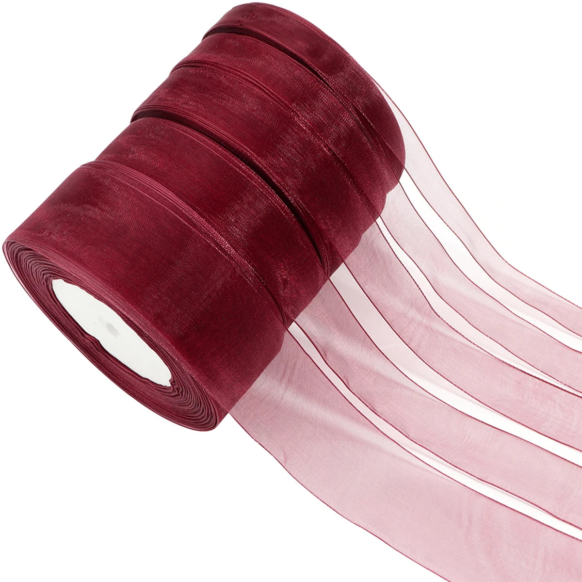 50 Yards Wine Red Organza Ribbon – 5 Widths | Gift & Decor Organza Craft Ribbon PLUSH