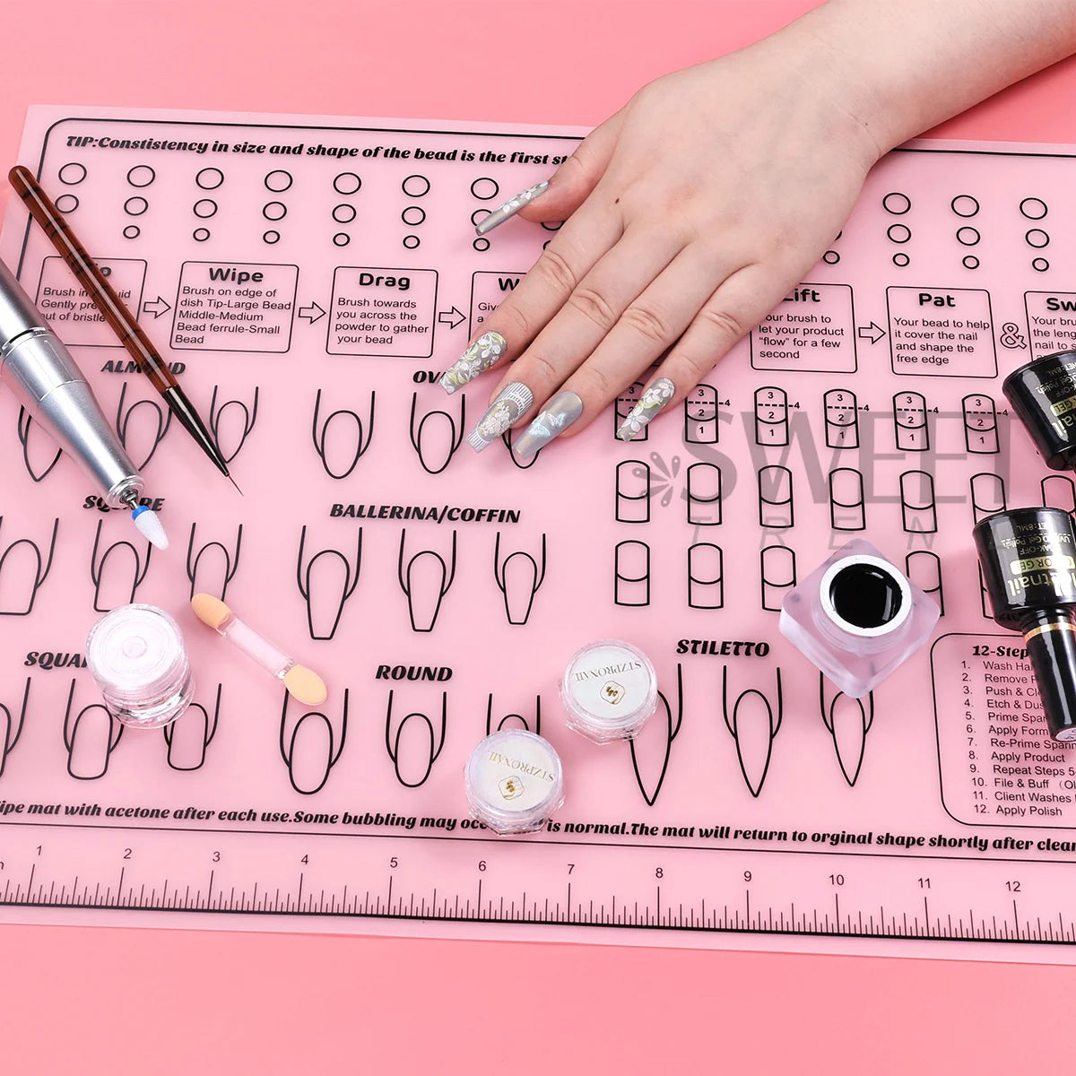 Silicone Nail Practice Mat & Liner Pen Set | Manicure Training Nail Art Practice Set PLUSH