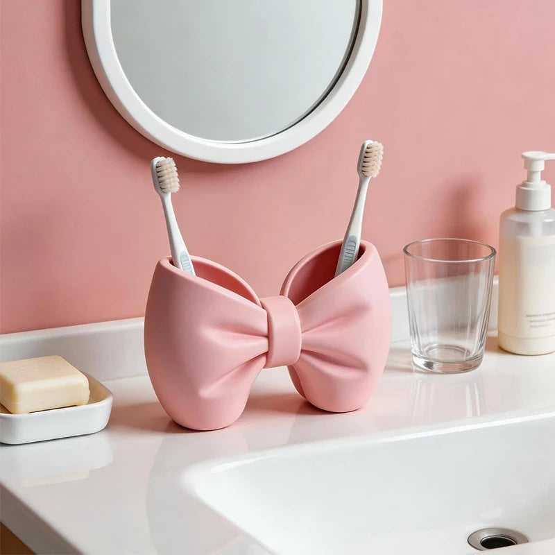 Cute Bow Toothbrush Holder – Freestanding Plastic Organizer Toothbrush Holder PLUSH