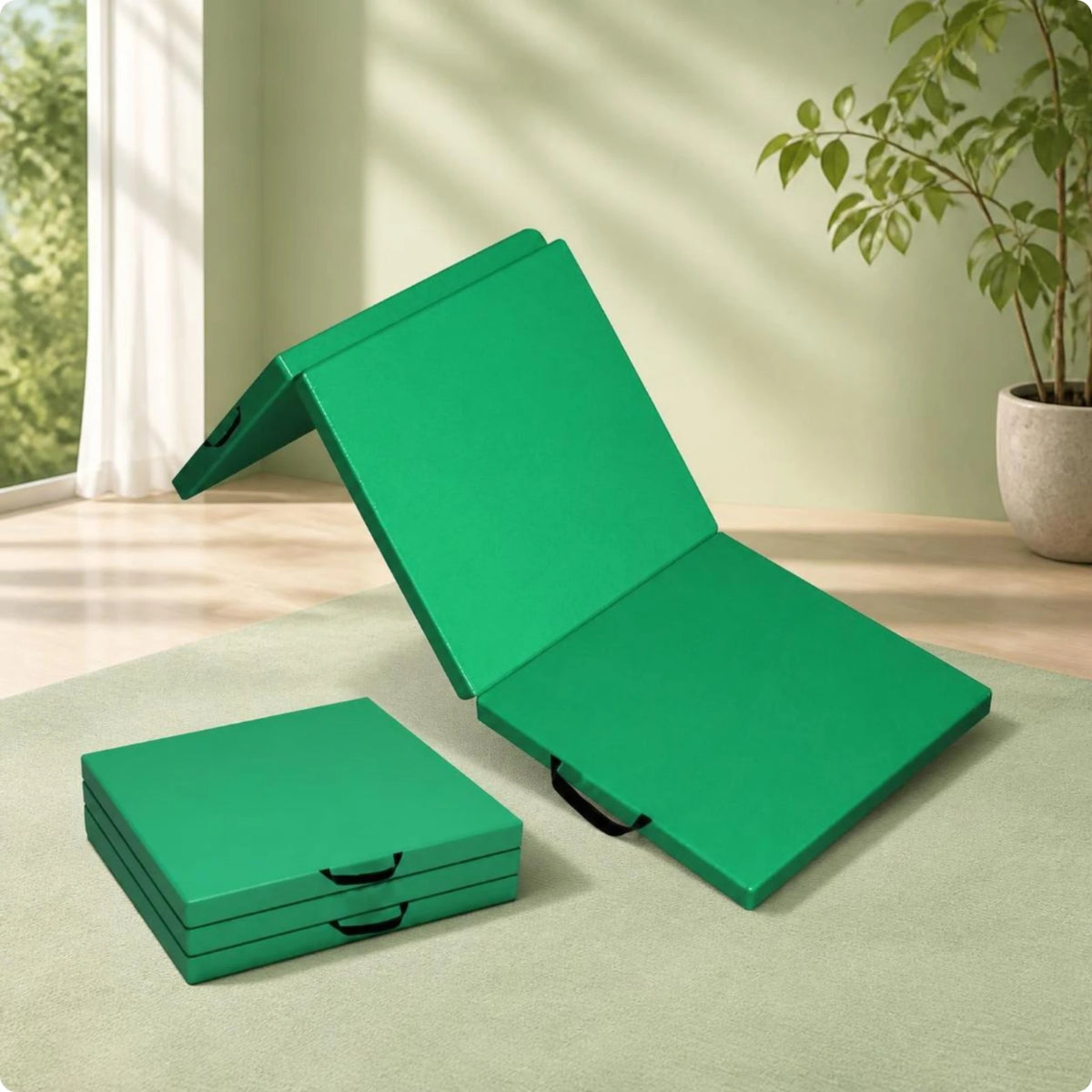 Tri-Fold Exercise Mat 5cm Thick with Handles | Folding Gym Mat Folding Exercise Mat PLUSH Tri-fold 180-60-5c D