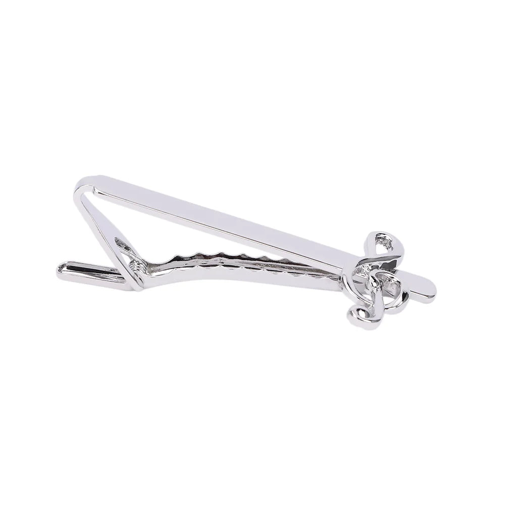 Silver Musical Note Tie Clip – Men's Necktie Bar Pin Tie Clip PLUSH WHITE