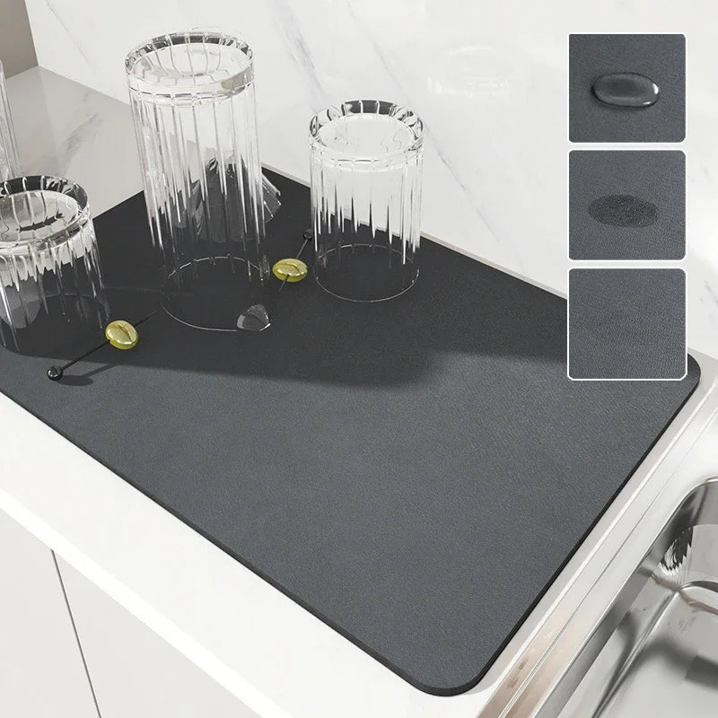 Super Absorbent Dish Drying Mat – Non-Slip Kitchen Drain Pad Dish Drying Mat PLUSH
