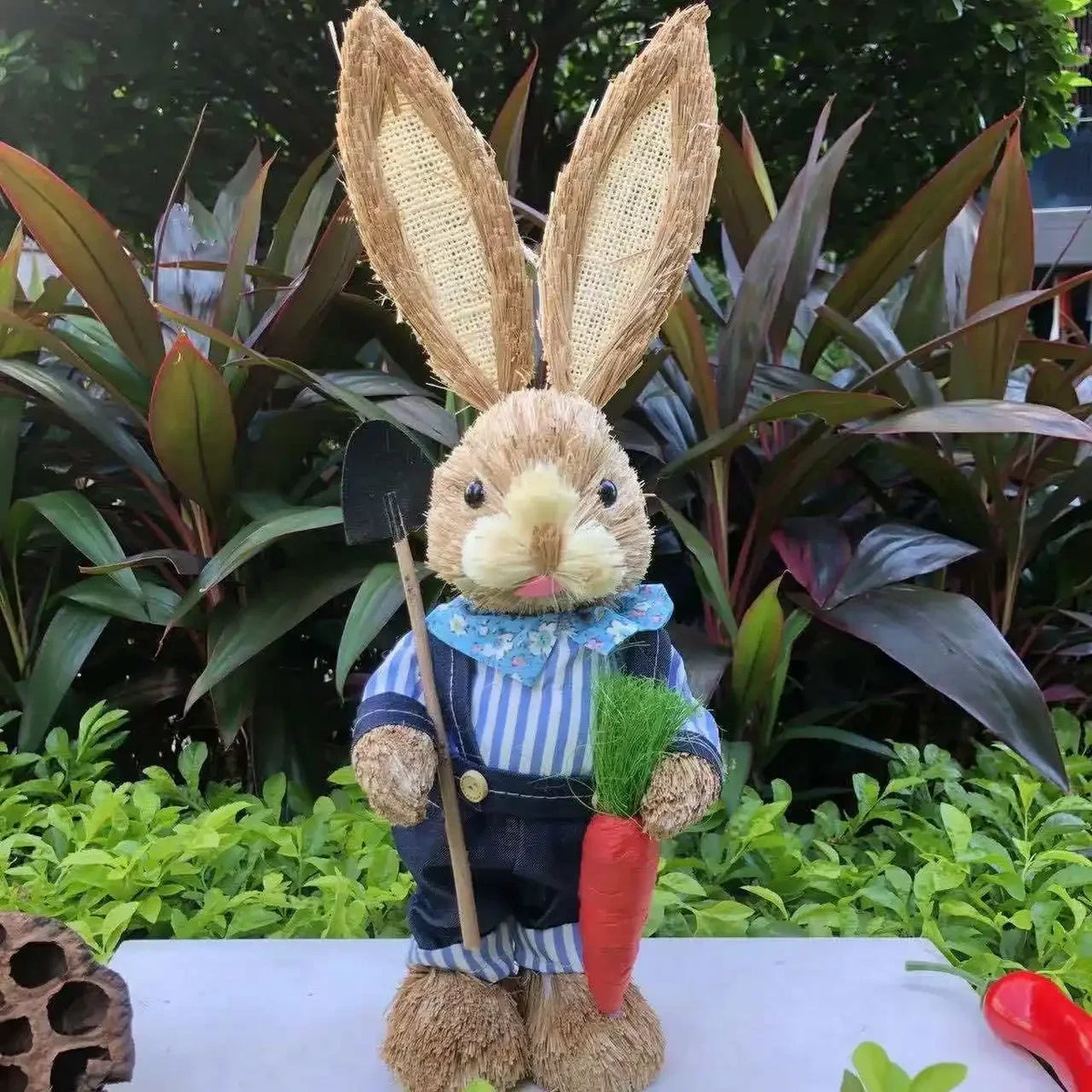 35cm Woven Wicker Easter Bunny Rustic Table Centerpiece Decor Easter Table Decor PLUSH