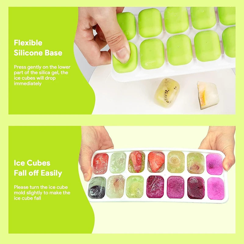 Silicone Ice Cube Tray with Lid – 14 Square Easy Release Mold Ice Cube Tray PLUSH