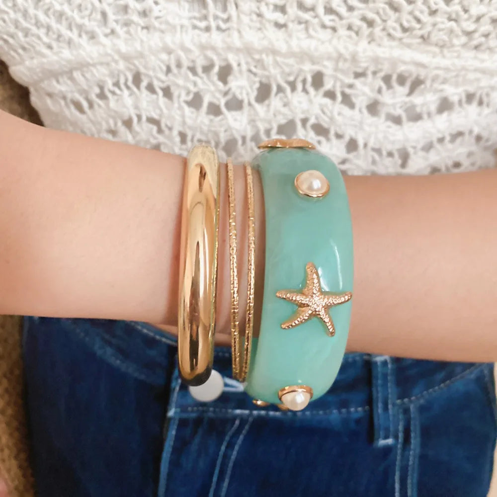 4pcs Starfish Conch Shell Bangle Set – Ocean Vacation Jewelry Bangle Bracelet Set PLUSH Blue