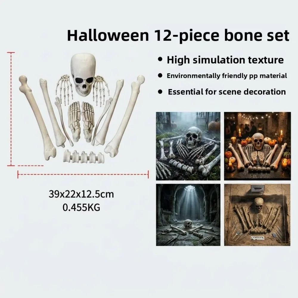 Realistic Halloween Skeleton Skull Bones Set – Horror Prop Decor Halloween Prop Decor PLUSH