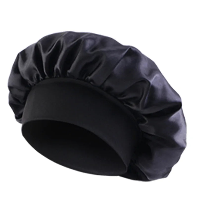 Satin Sleep Cap – Unisex Hair Protection Bonnet | Elastic Fit Satin Sleep Bonnet PLUSH black