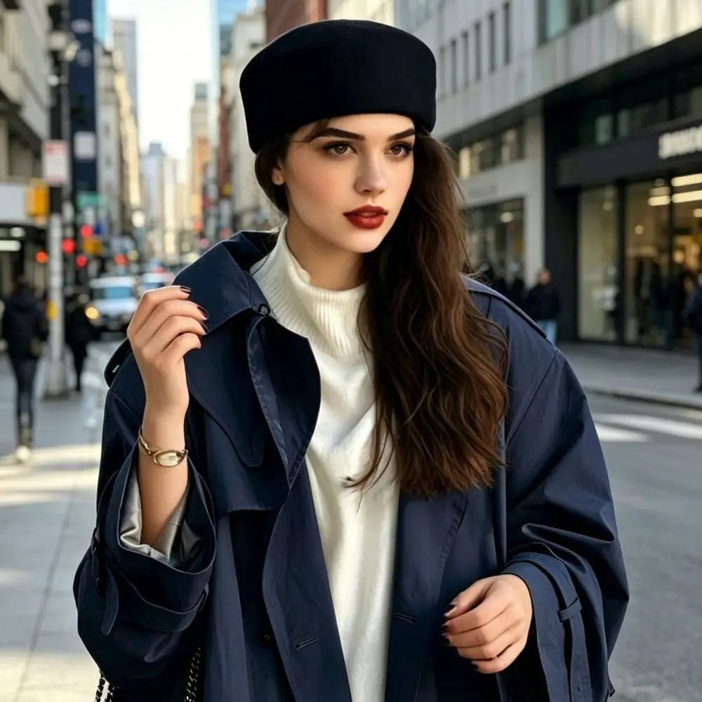 French Pillbox Beret Hat – Vintage Flat Cap for Women & Men Pillbox Beret Hat PLUSH