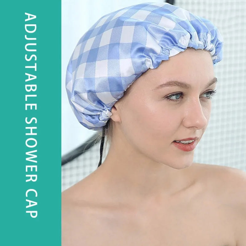 Extra Large Reusable Shower Cap – Double Layer PEVA Waterproof Shower Cap PLUSH