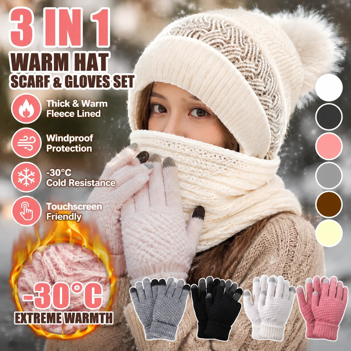 Women's Fleece Knit Hat & Scarf Set – Windproof Winter Winter Hat Scarf Set PLUSH