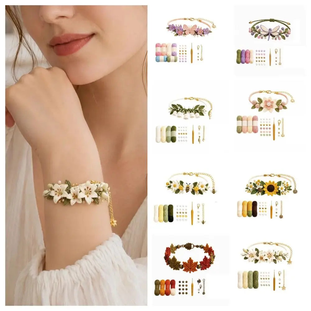 Botanical DIY Crochet Bracelet Kit – Beginner Friendly Craft DIY Crochet Kit PLUSH