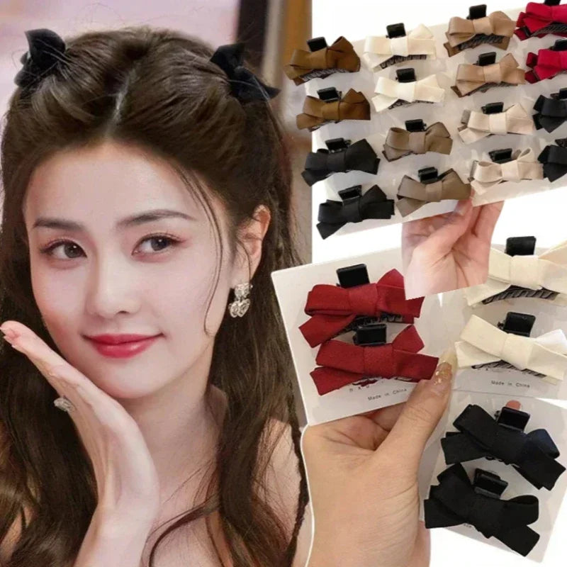 2Pcs Satin Bow Hair Claw Clips Black Red – Korean Style Bow Hair Clips PLUSH