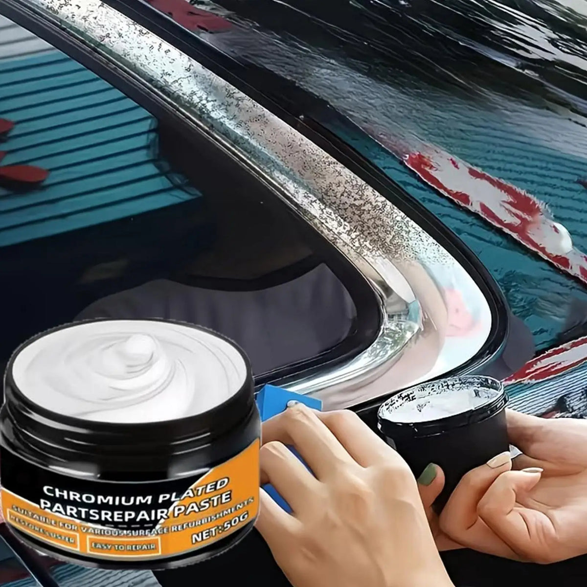 50g Chrome Polish Restoration Compound + Sponge | Car Metal Shine Chrome Polish Compound PLUSH