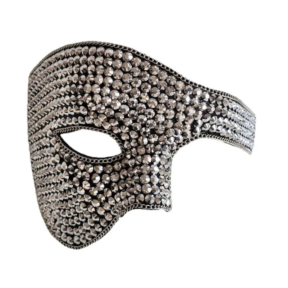 Sparkly Rhinestone Half Face Masquerade Mask | Adjustable Masquerade Mask PLUSH Silver
