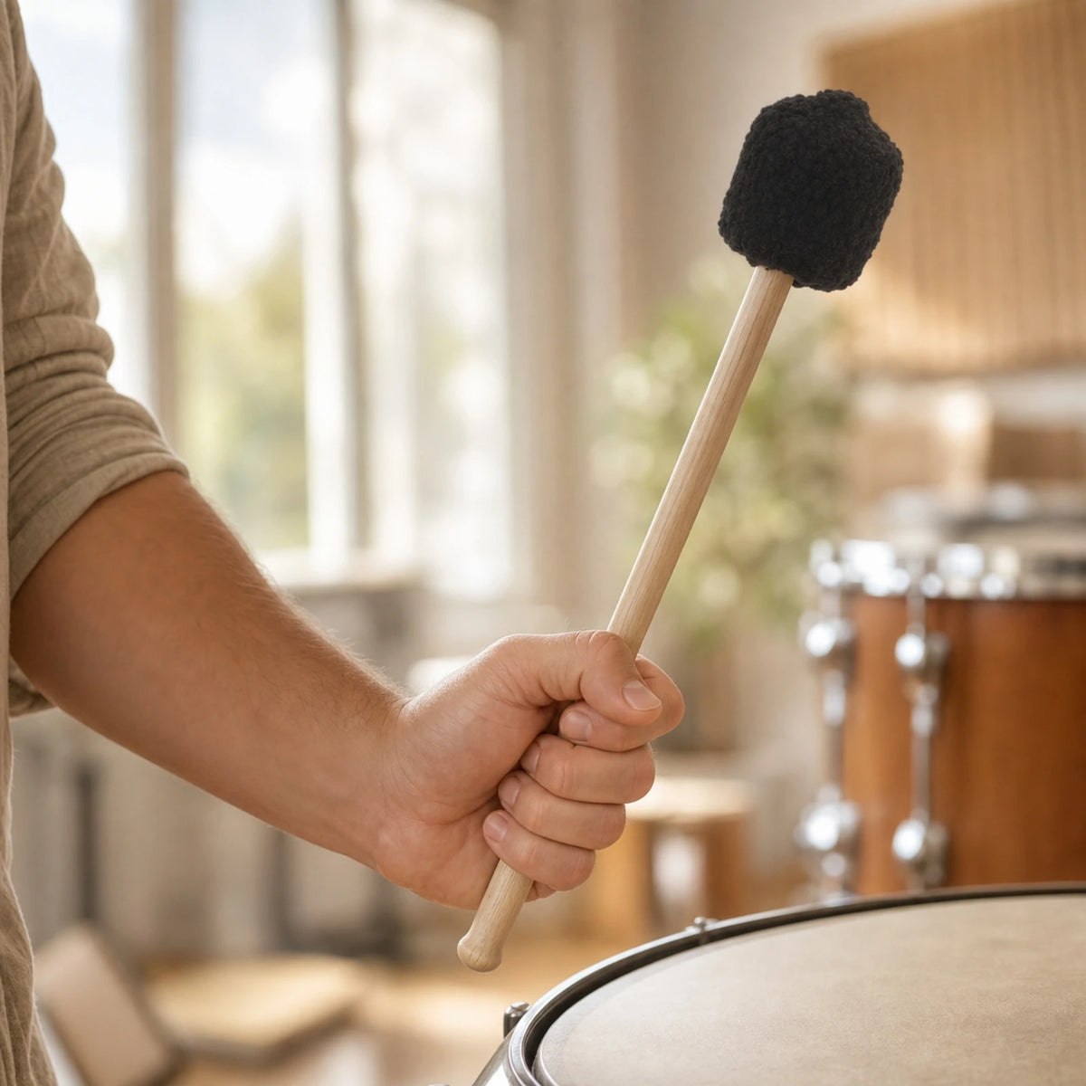 Wool Fleece Bass Drum Mallet – Maple Wood Handle | 41cm Bass Drum Mallet PLUSH