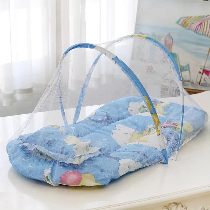 Foldable Baby Crib Mosquito Net with Cotton Pillow | 0–1Y Baby Crib Mosquito Net PLUSH