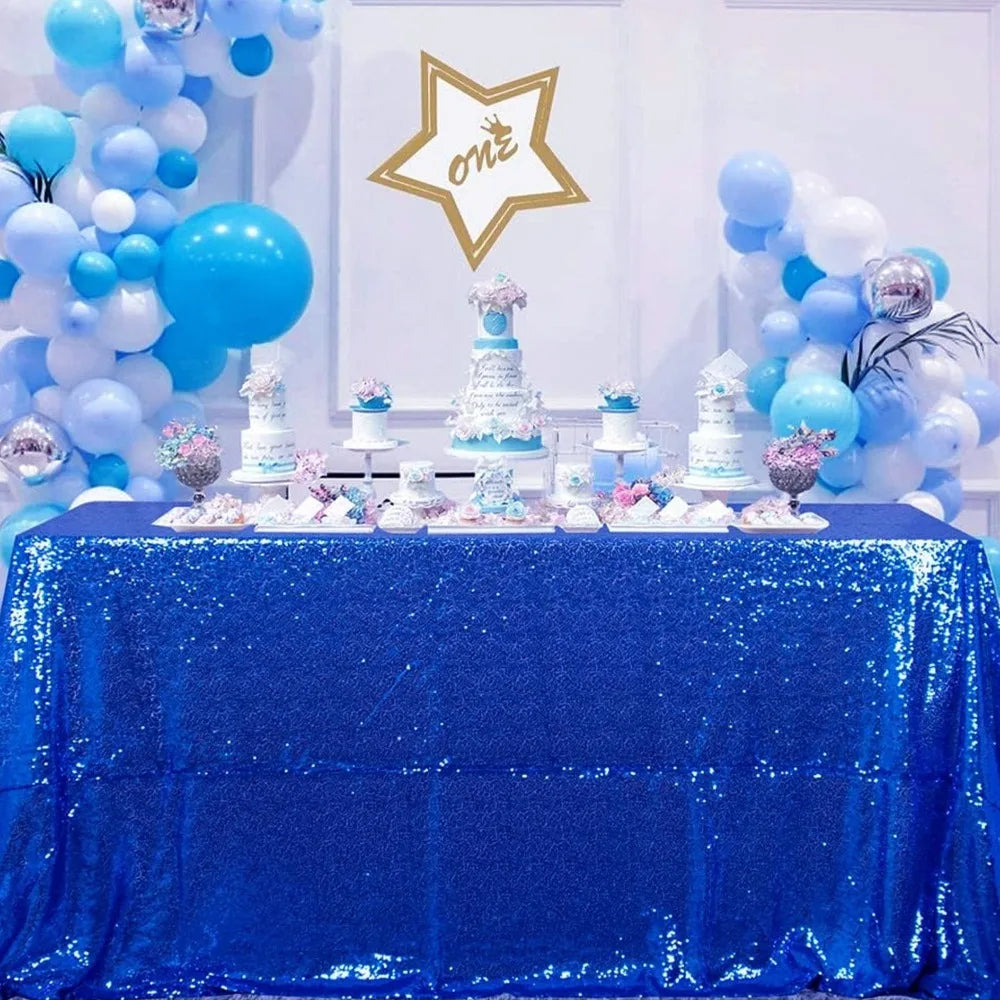 Sequin Tablecloth Rectangular Party Table Cover – 10 Colors Sequin Tablecloth PLUSH Blue 51.18x86.61 in