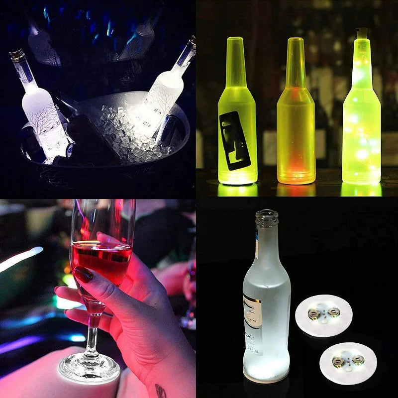 LED Luminous Bottle Coasters 6cm – Party Bar Wedding Decor LED Party Coaster PLUSH