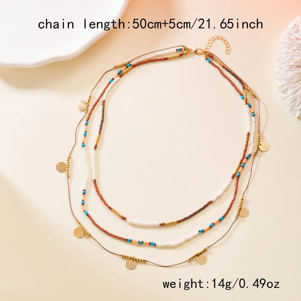 Bohemian Multi-Layer Bead Necklace – Brown Clavicle Chain Beaded Necklace PLUSH