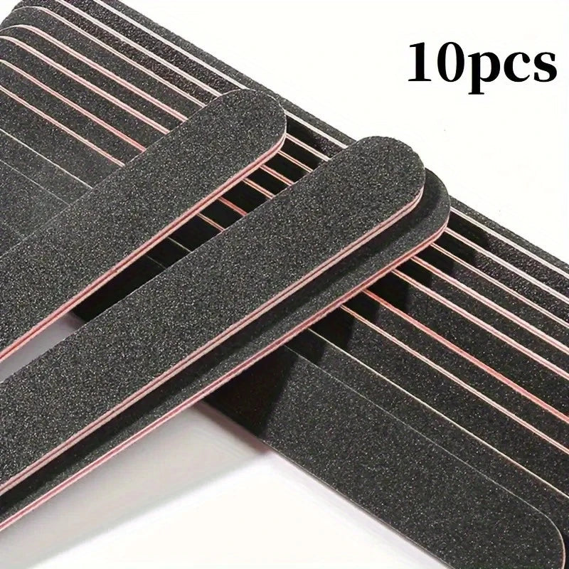 10pcs Double-Sided Nail File Set – Washable Black Sandpaper Nail File Set PLUSH